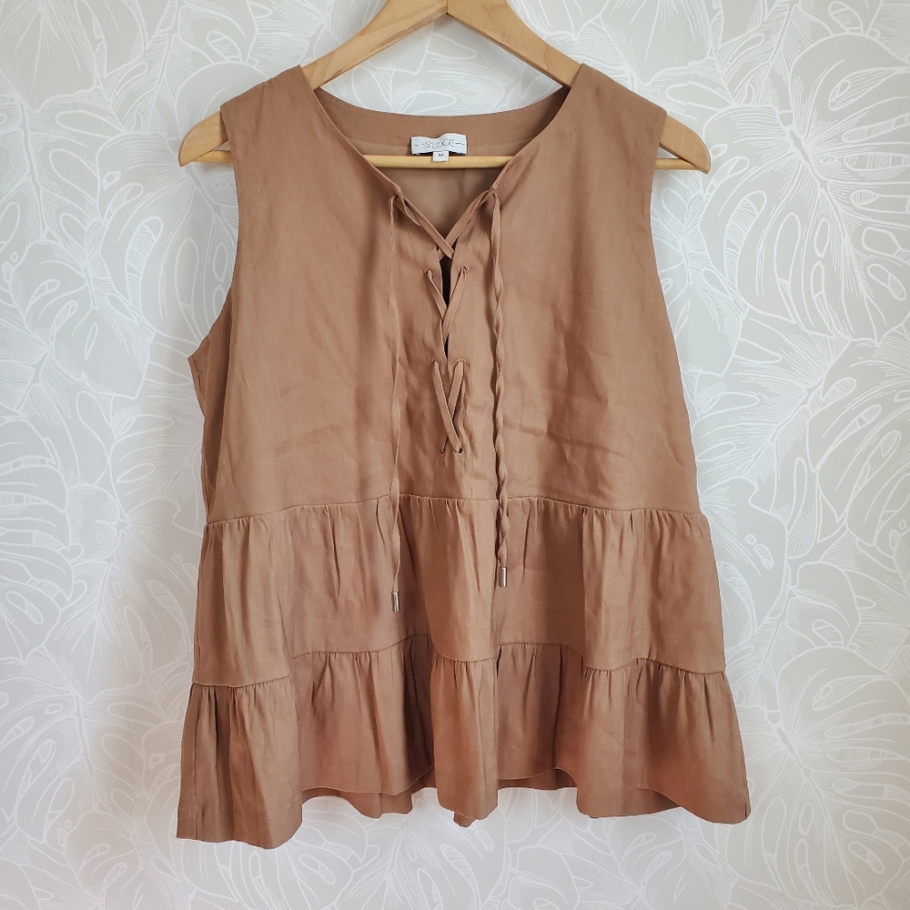 SEDGE Linen Sleeveless Blouse Fall Style Tank Top Size Medium NWOT